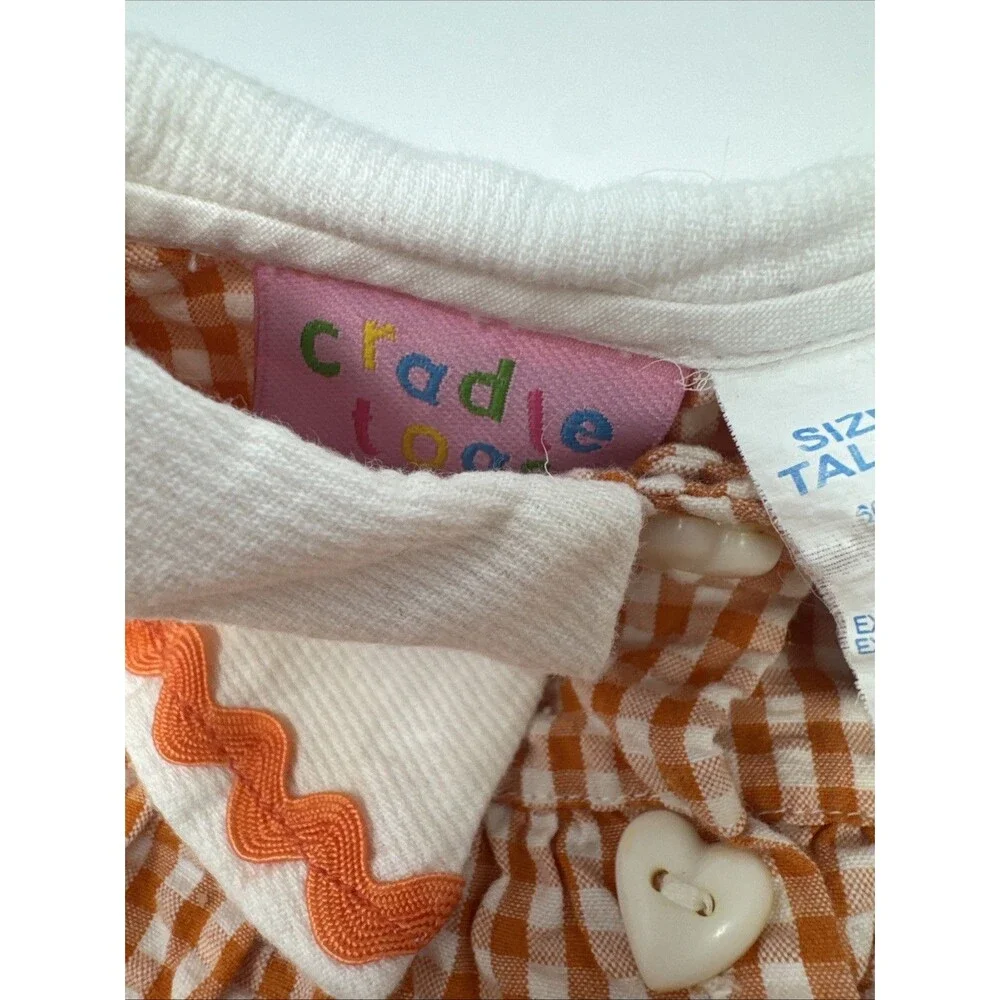 Vintage Cradle Togs Baby Girl Orange Gingham Dress Flower Bee Outfit w/ hat 12M